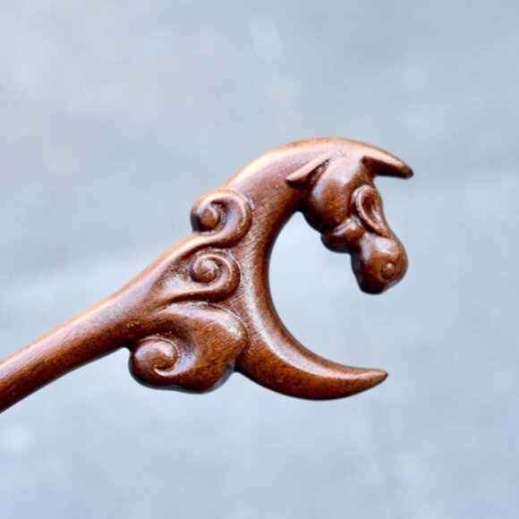 Moon Rabbit Wood Hair Stick - Chinese Hairpin - Picture 2 of 6